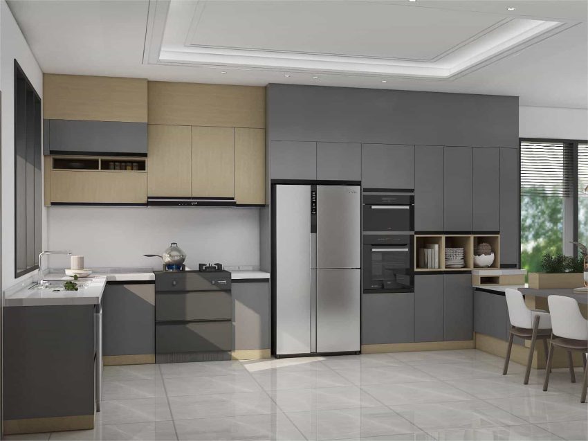 Matte Grey Frameless Kitchen Cabinets
