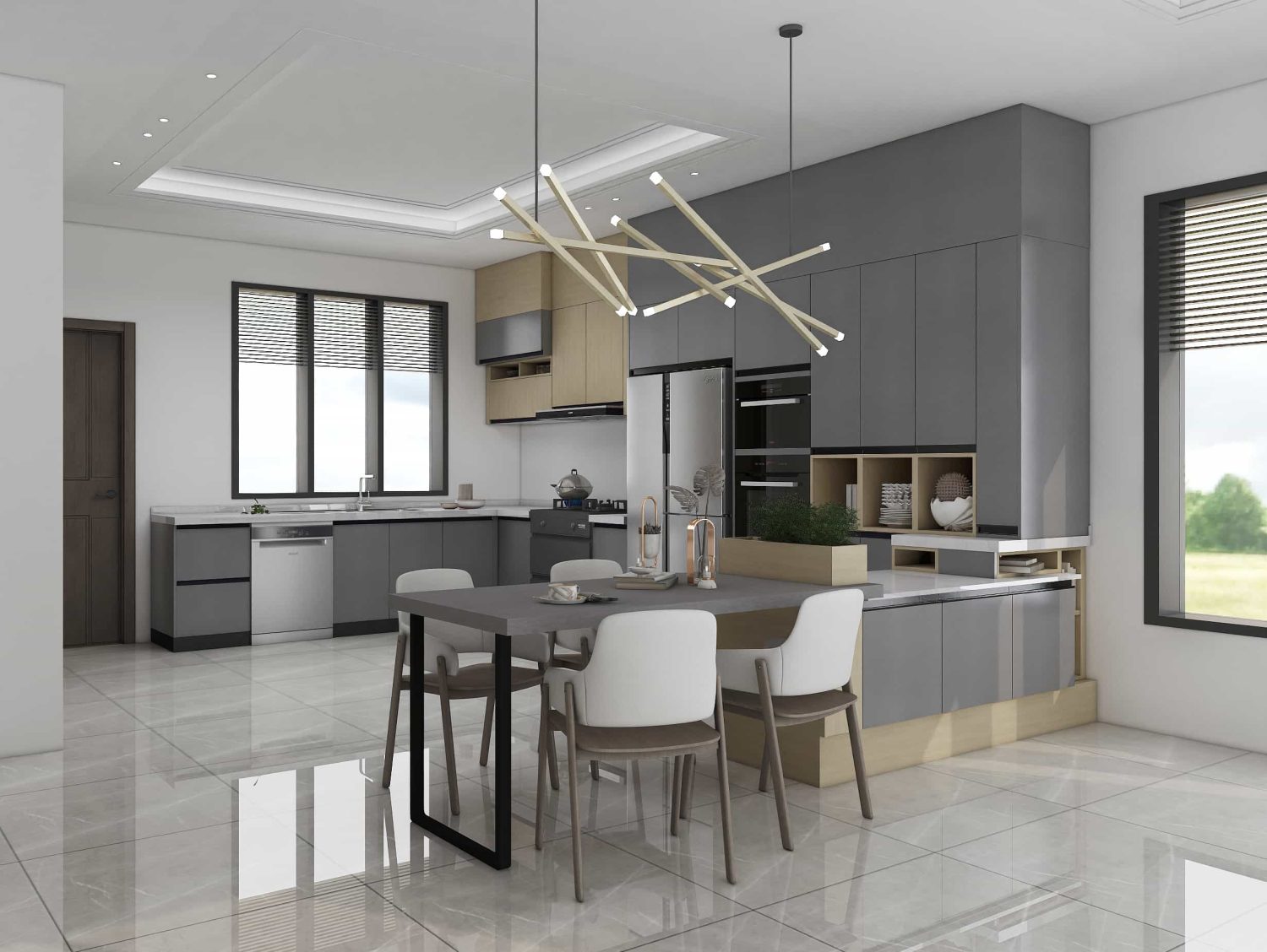 Matte Grey Frameless Kitchen Cabinets