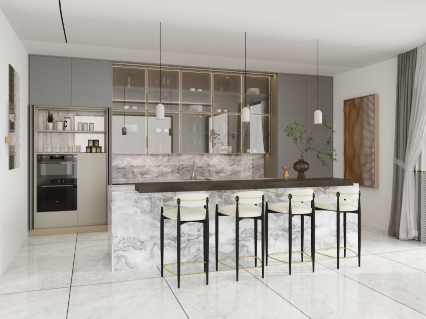 Matte Grey Frameless Kitchen Cabinets