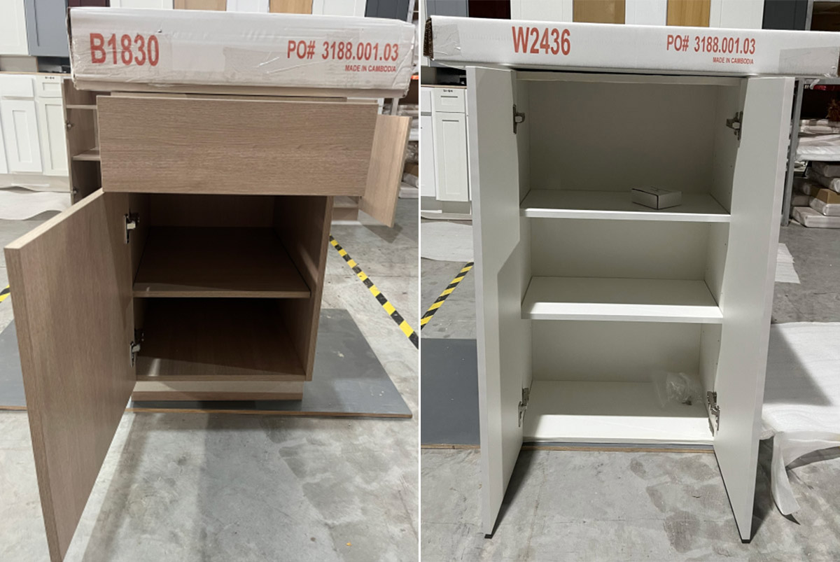 trial-installed samples of the cabinet products before leaving