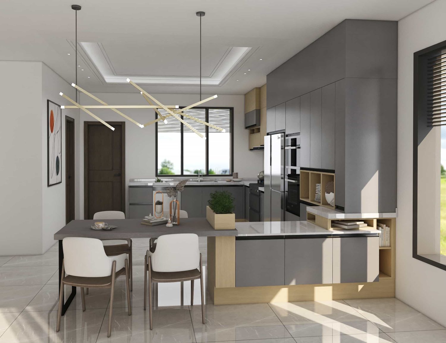 Matte Grey Frameless Kitchen Cabinets
